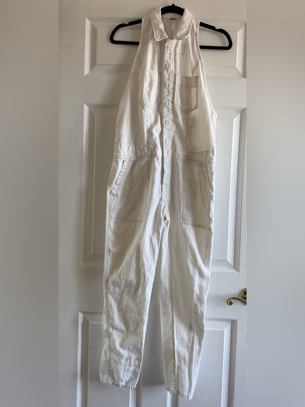 Free People White Sleeveless Utility Jumpsuit